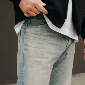 The Flat Head FN-D111C Left Hand Zimbabwe Cotton Wide Straight Real Aging Jeans