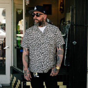 The Flat Head FN-SRO-009S Short Sleeve Leopard Shirt Off White
