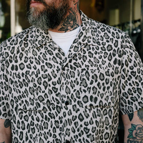 The Flat Head FN-SRO-009S Short Sleeve Leopard Shirt Off White