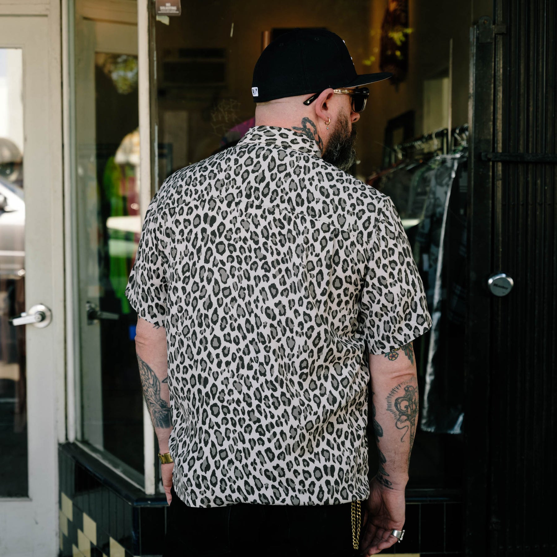 The Flat Head FN-SRO-009S Short Sleeve Leopard Shirt Off White