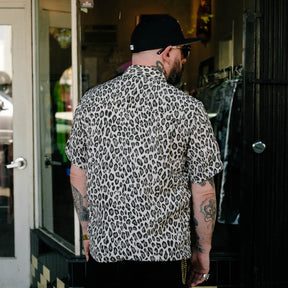 The Flat Head FN-SRO-009S Short Sleeve Leopard Shirt Off White