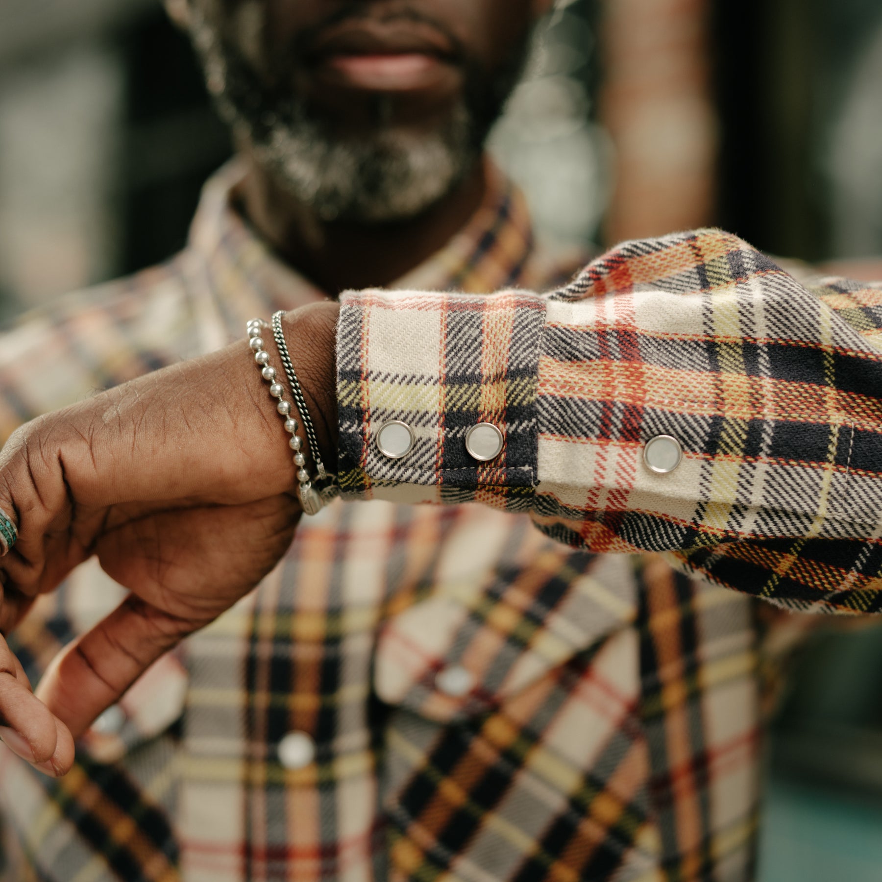 The Flat Head FN-SNW-014L Flannel Check Western Shirt Ivory x Black