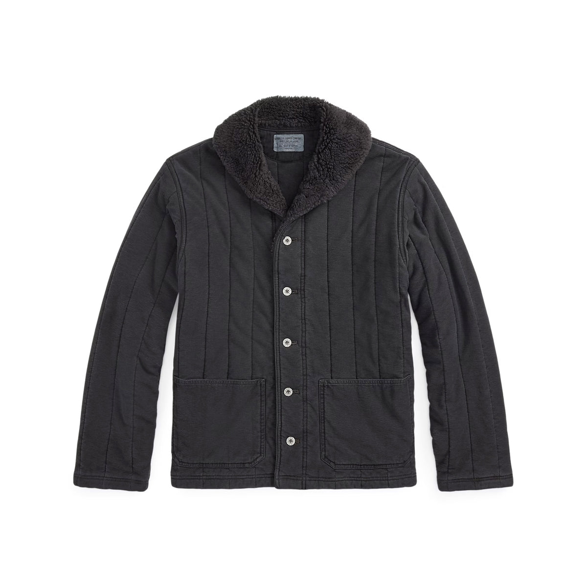 RRL Fleece-Collar Quilted Jersey Jacket Faded Black FINAL SALE