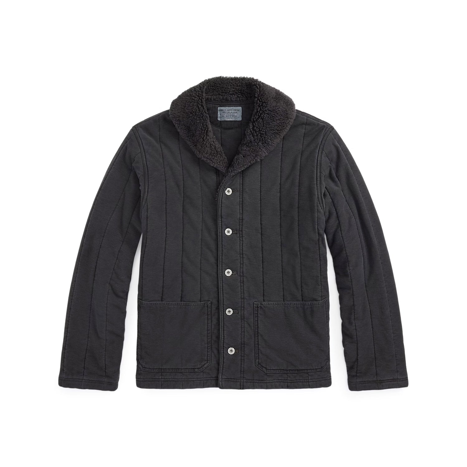 RRL Fleece-Collar Quilted Jersey Jacket Faded Black FINAL SALE