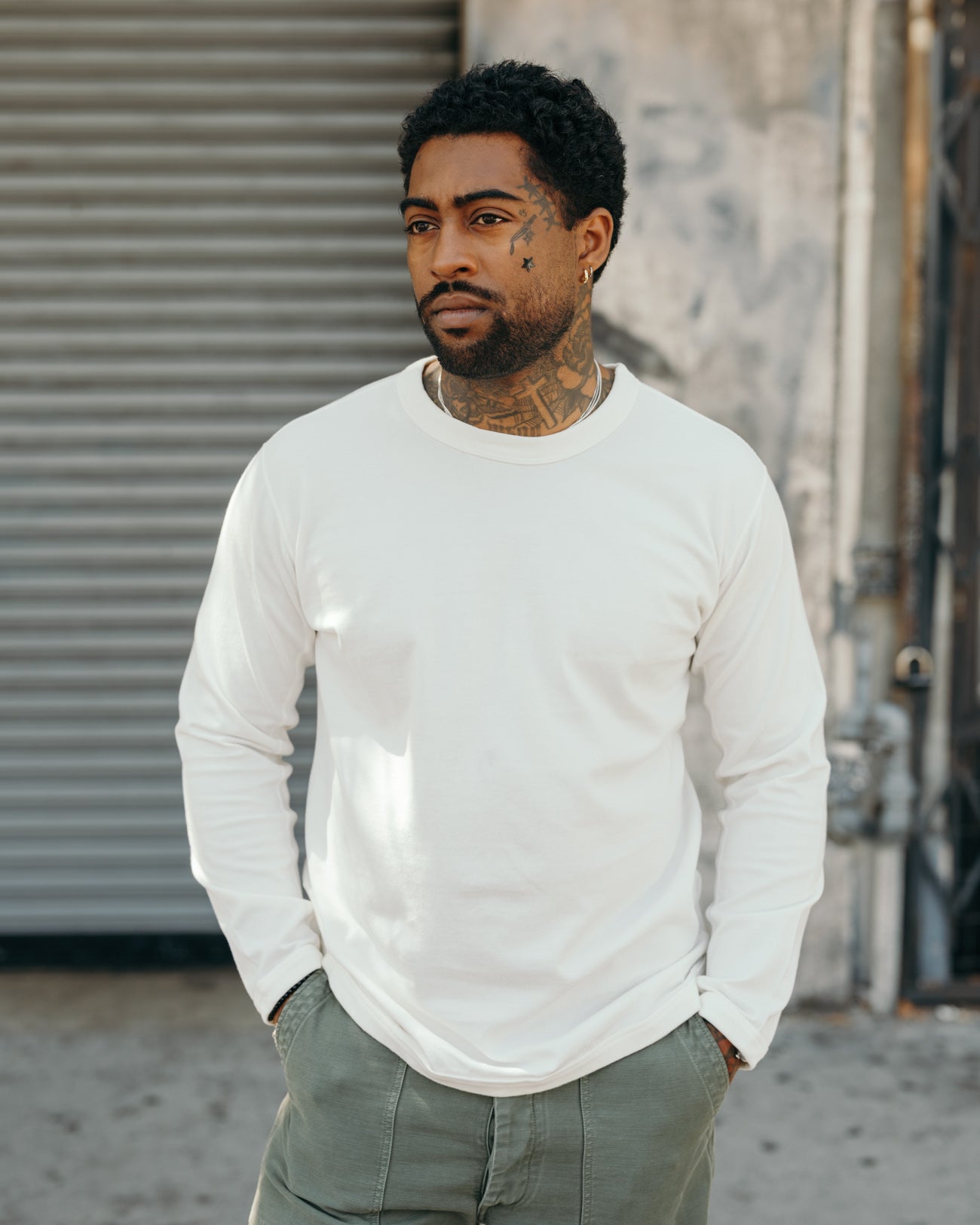 Full Count Flat Seam Heavyweight Long Sleeve T-Shirt White