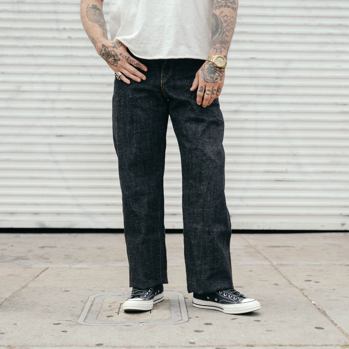 Omoto 0811 15.5oz Slub-Nep Denim Loose Fit Button Fly Indigo