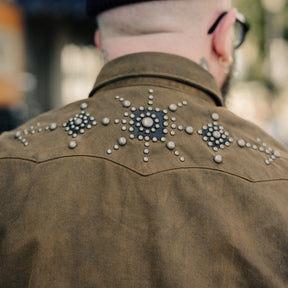 RRL Slim Studded Denim Western Shirt Distressed Brown