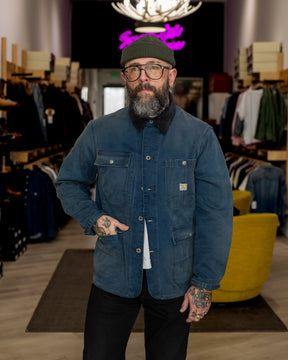 RRL Canvas Corduroy-Collar Engineer Jacket Faded Navy