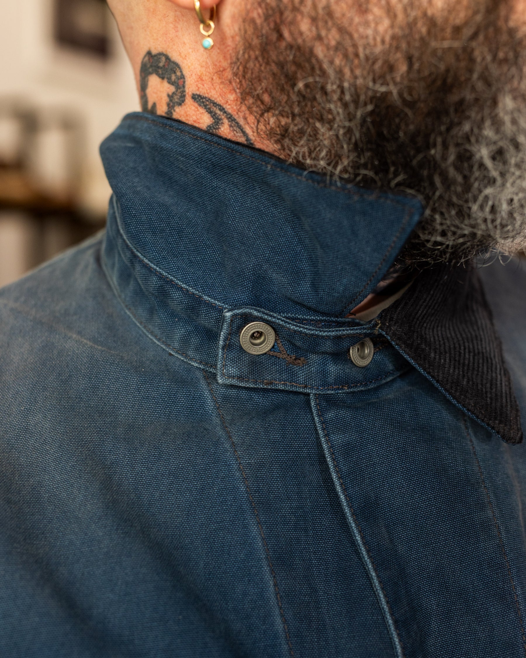 RRL Canvas Corduroy-Collar Engineer Jacket Faded Navy