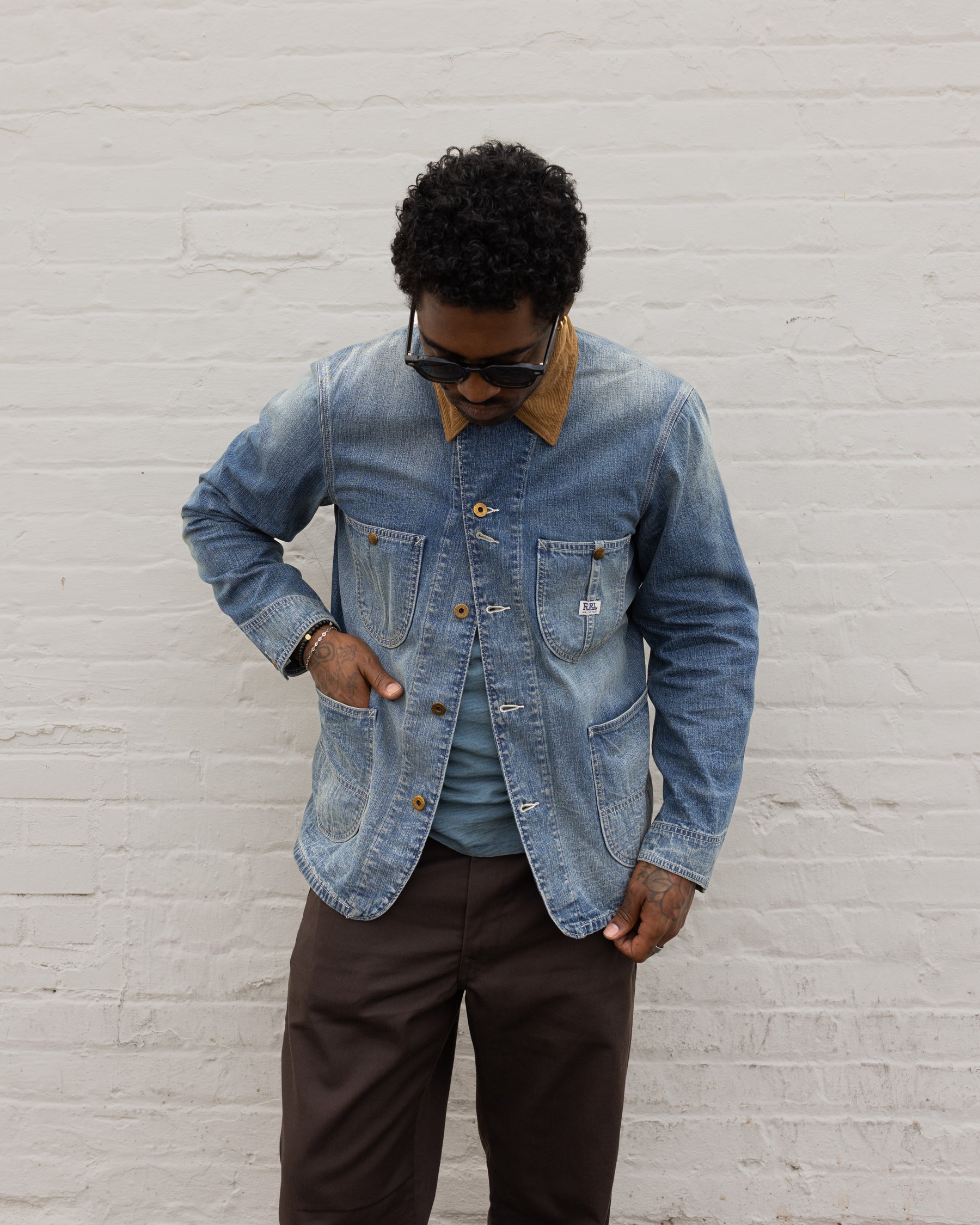 RRL Corduroy-Collar Indigo Denim Jacket Wrightsville Wash