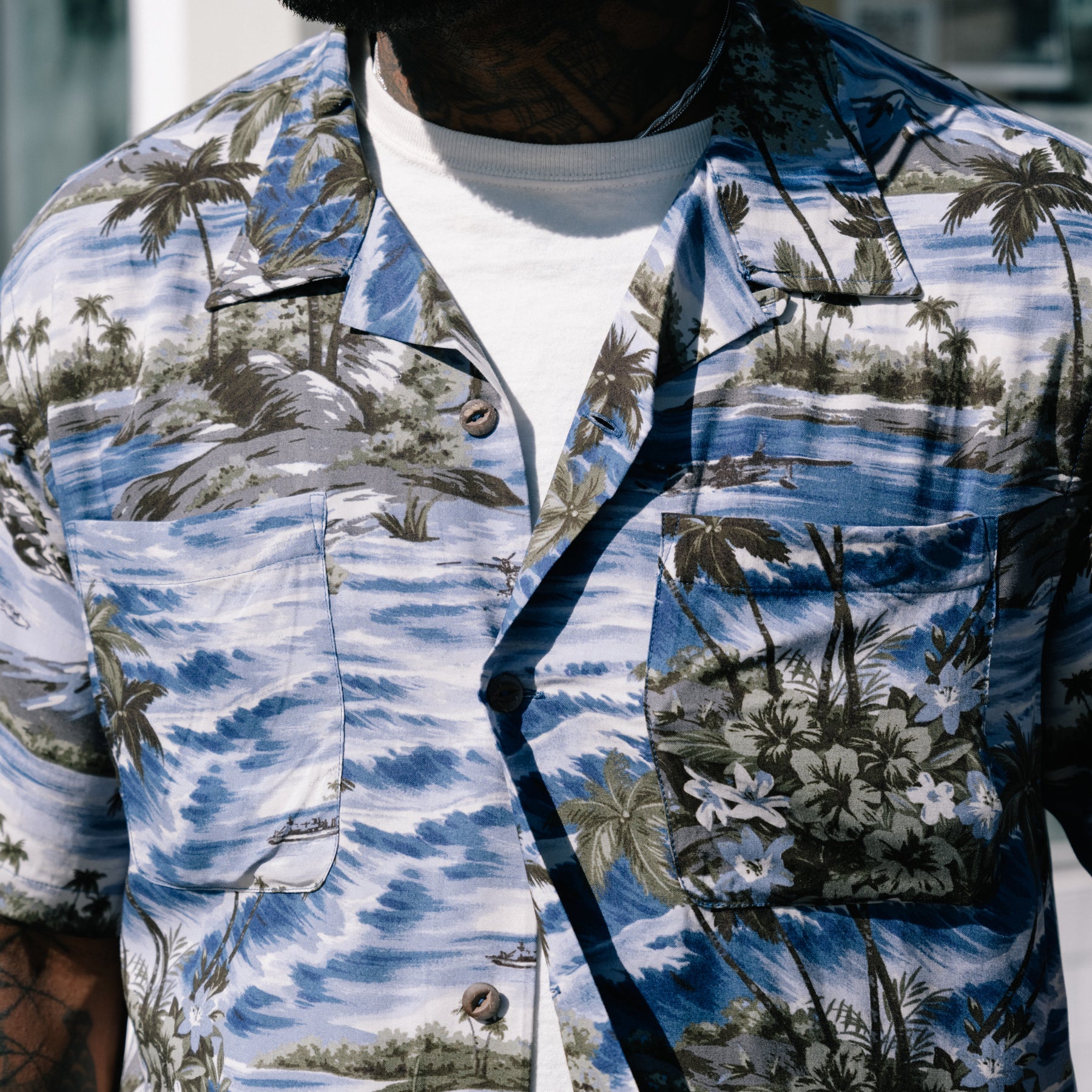 RRL Tropical Print Camp Shirt Blue Multi