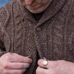 RRL Heathered Aran-Knit Shawl Cardigan Brown Heather