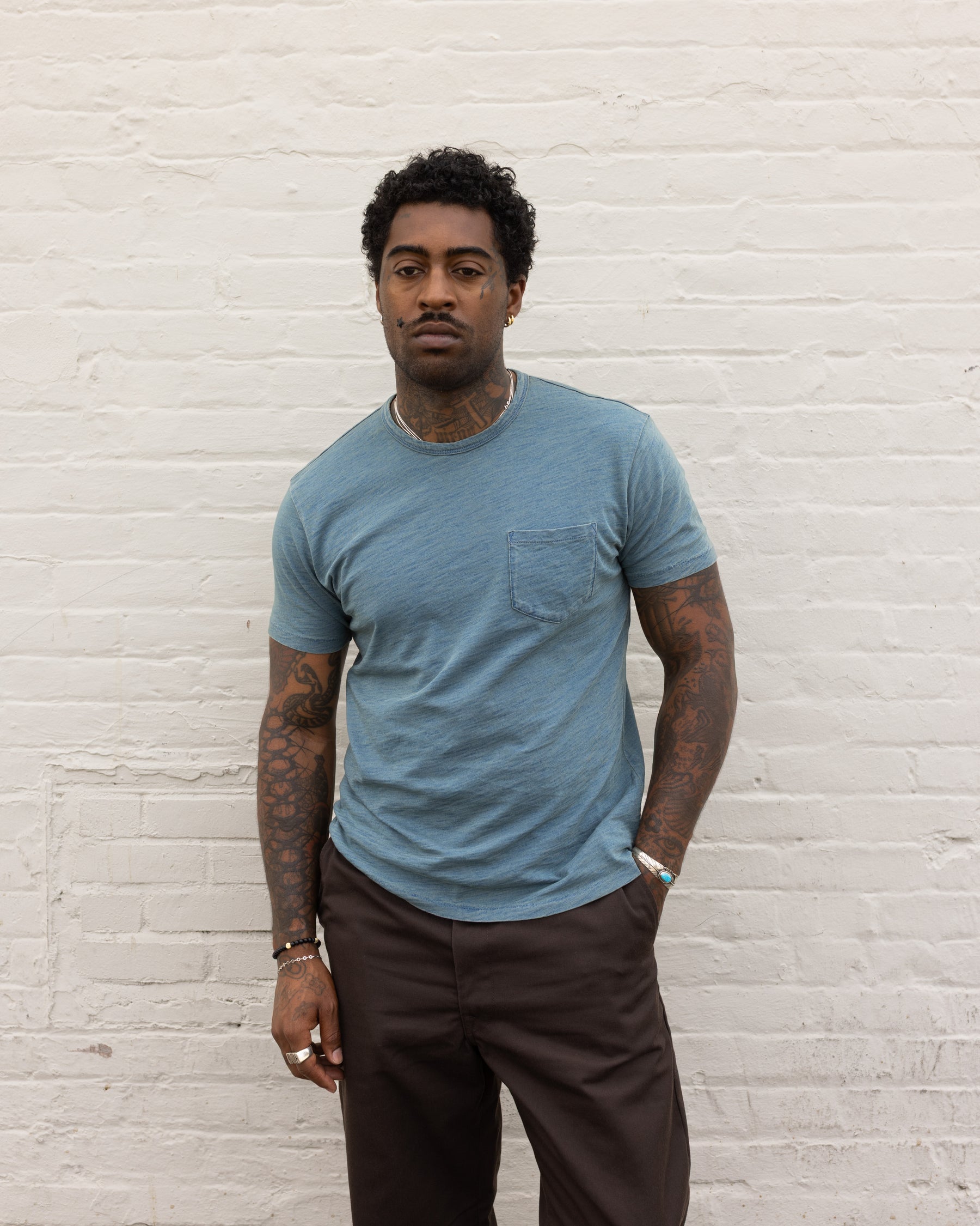 RRL Indigo Jersey Pocket Tee Rinsed Indigo