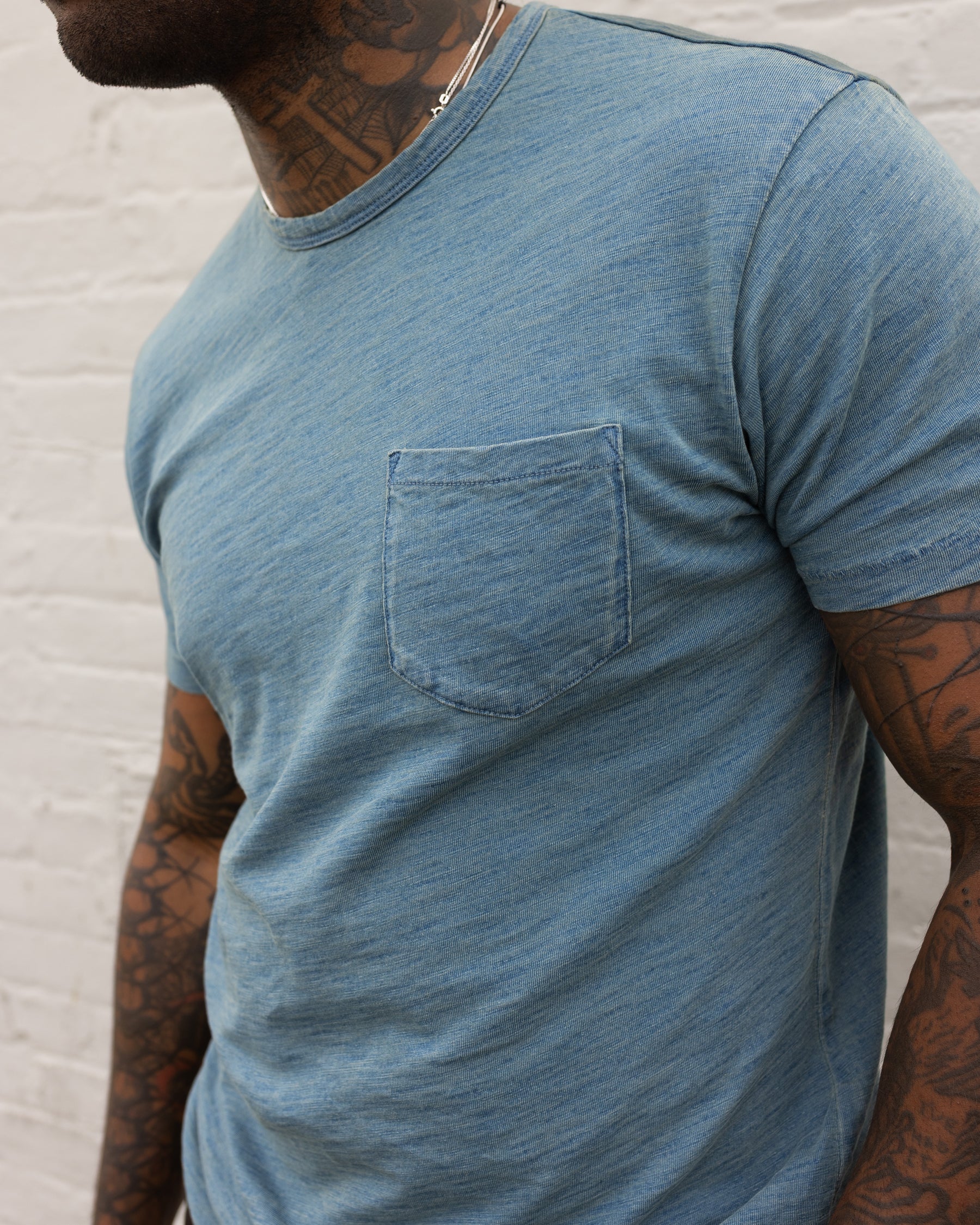 RRL Indigo Jersey Pocket Tee Rinsed Indigo