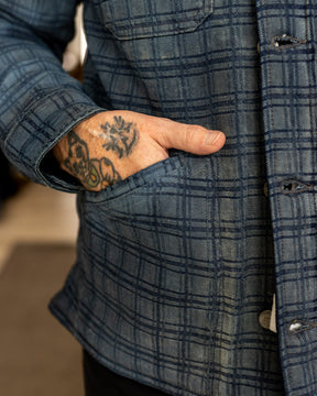 RRL Indigo Plaid Jacquard Denim Jacket Holland Wash