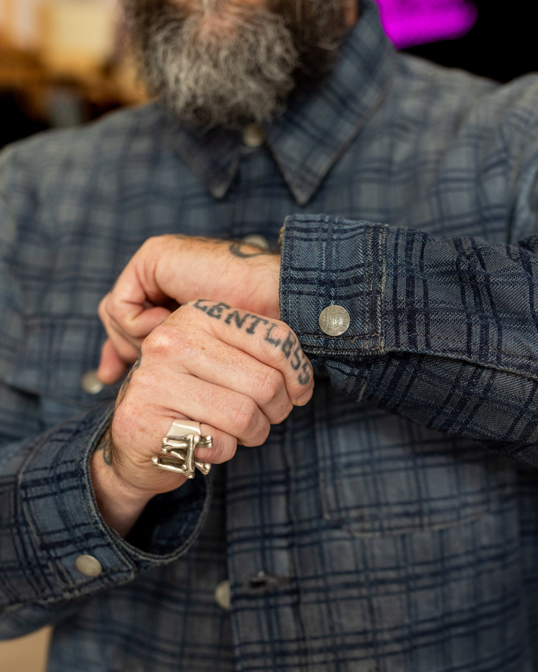 RRL Indigo Plaid Jacquard Denim Jacket Holland Wash