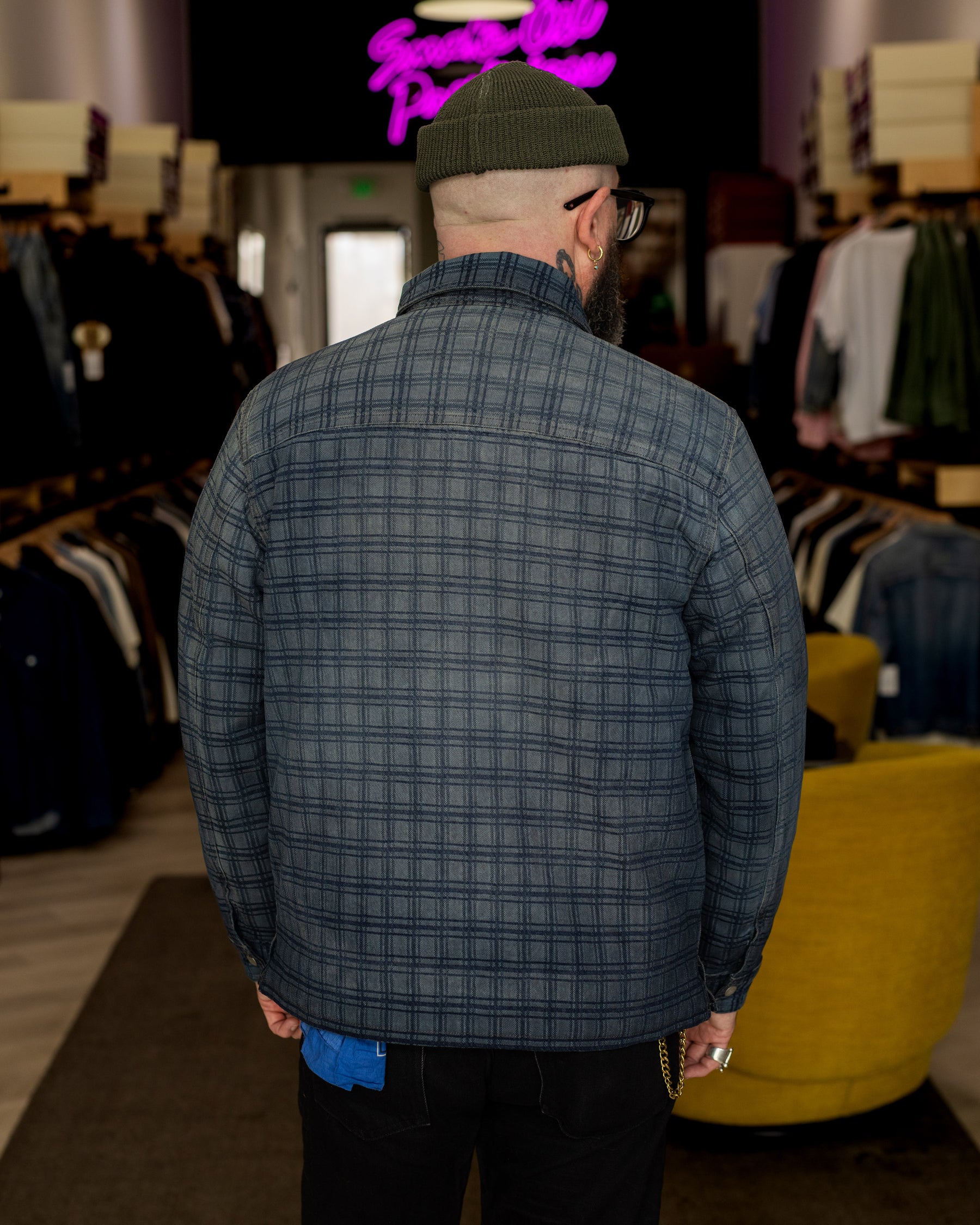 RRL Indigo Plaid Jacquard Denim Jacket Holland Wash