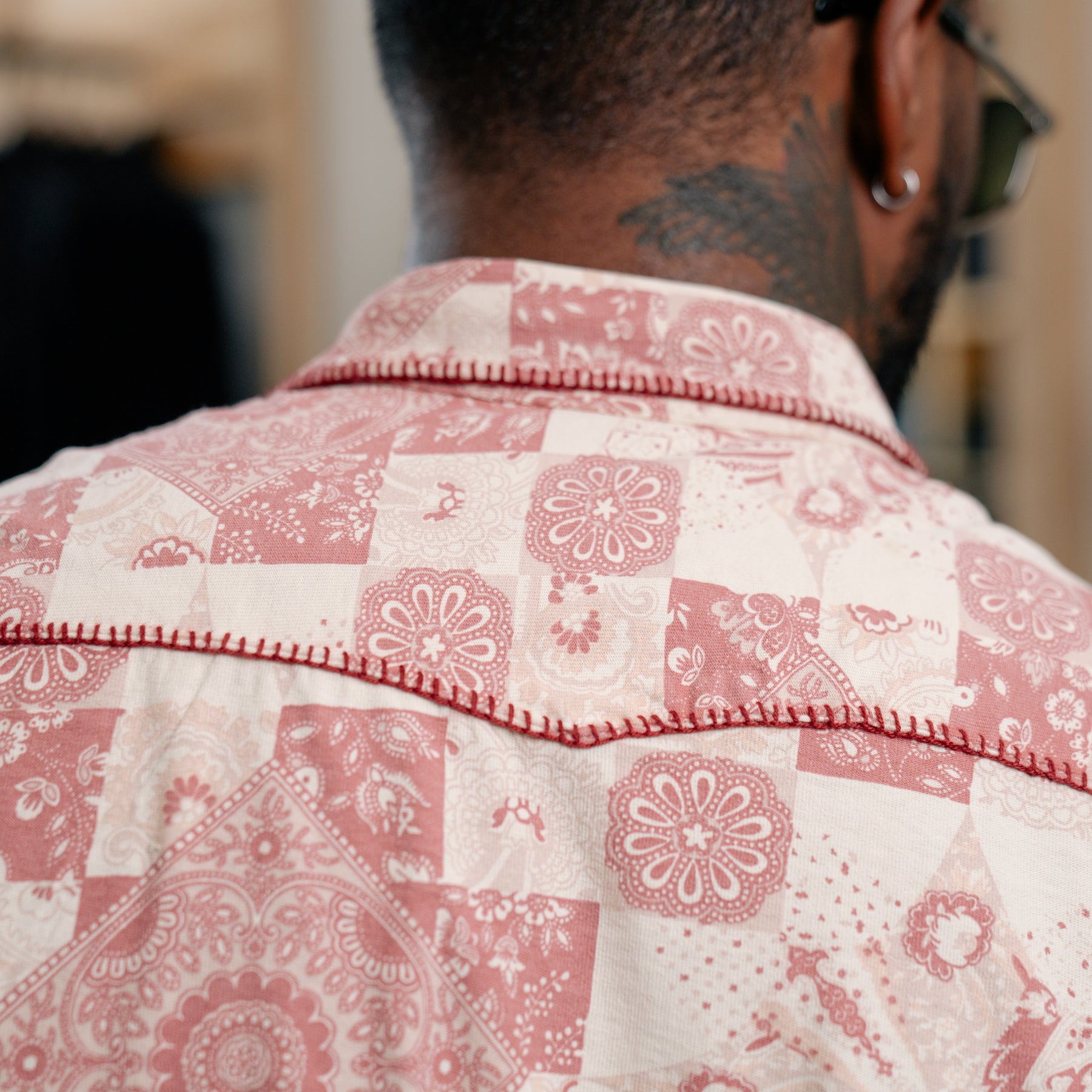 RRL Slim Fit Jersey Western Shirt Red/ Multi