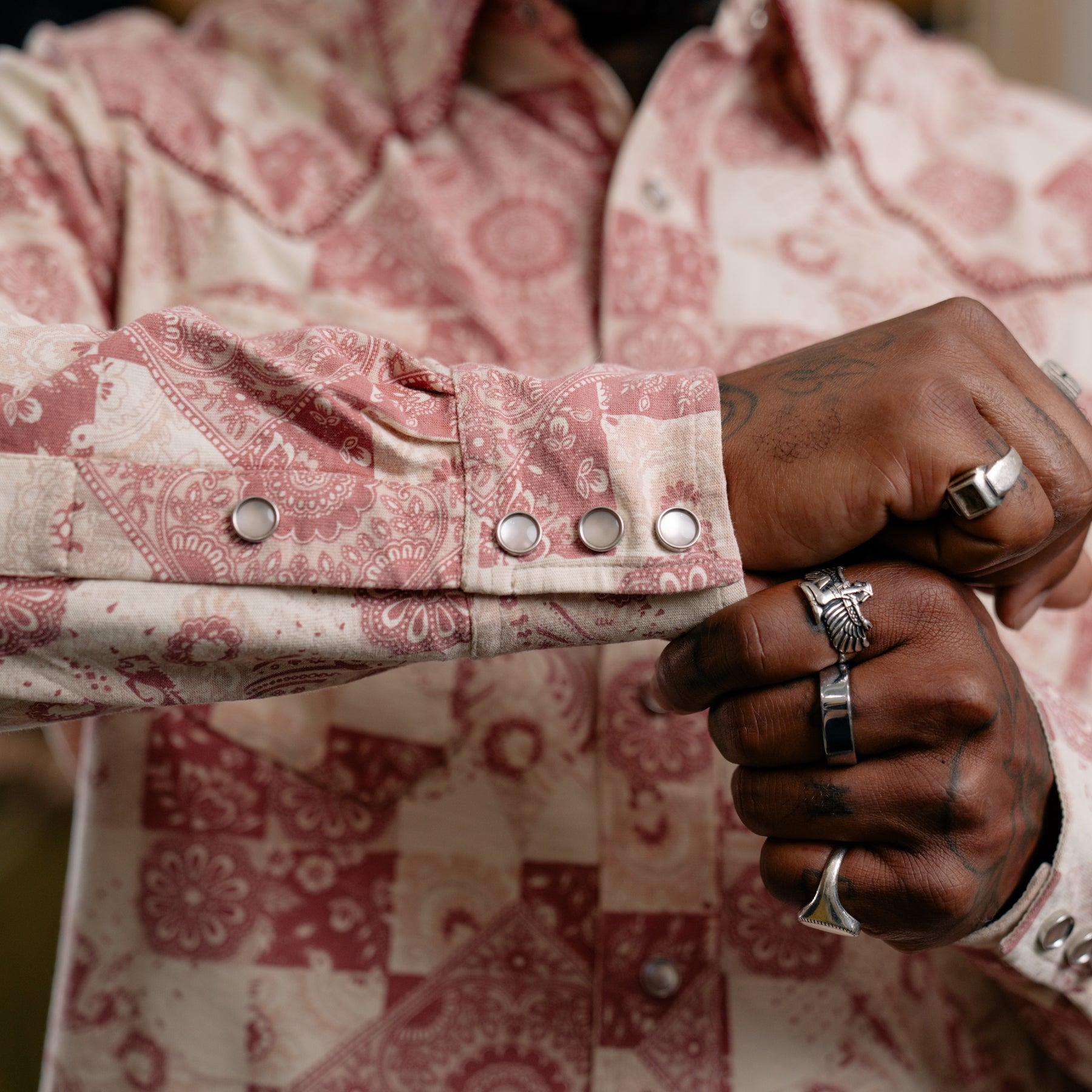 RRL Slim Fit Jersey Western Shirt Red/ Multi
