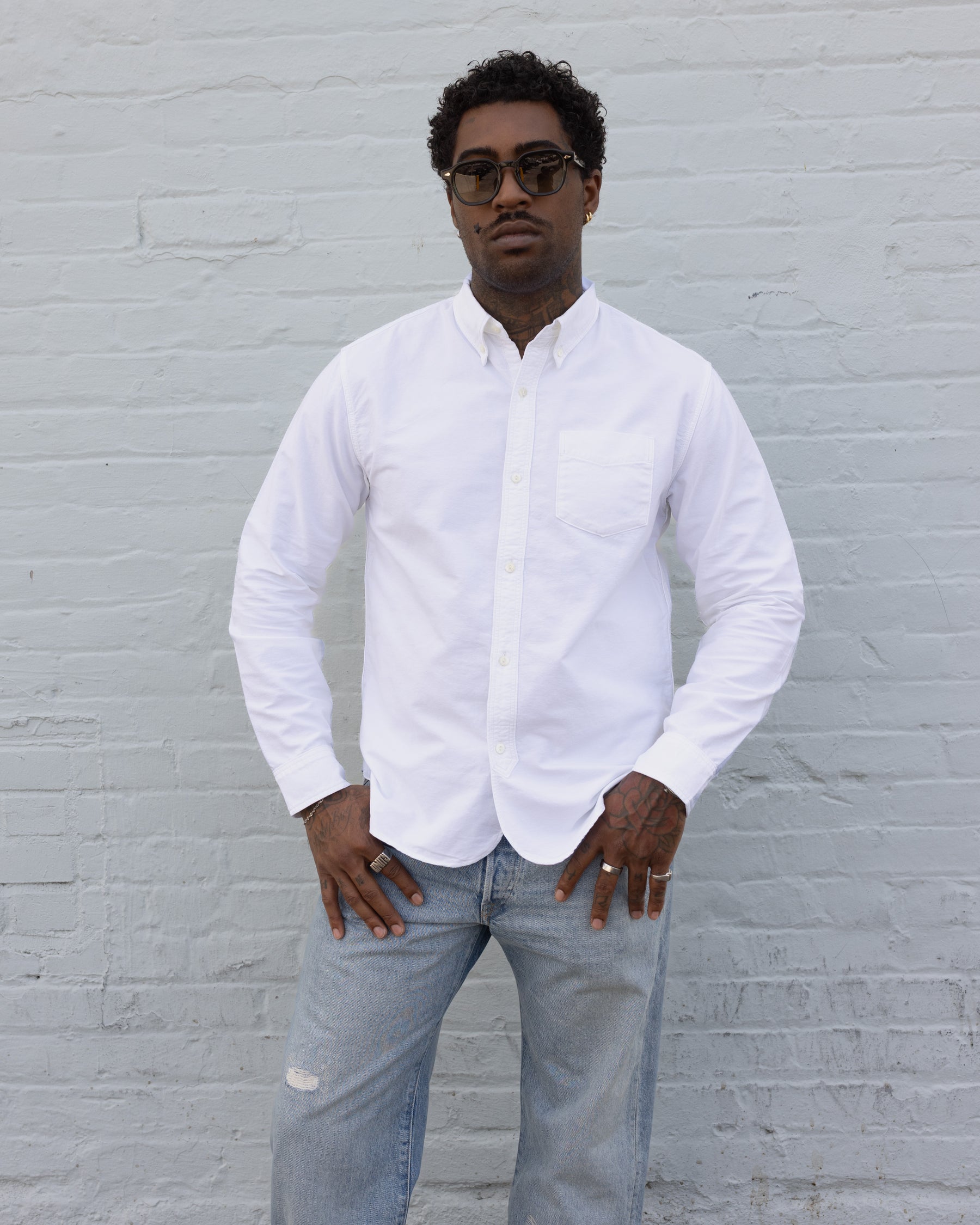 RRL Selvedge-Detailed Oxford Workshirt White