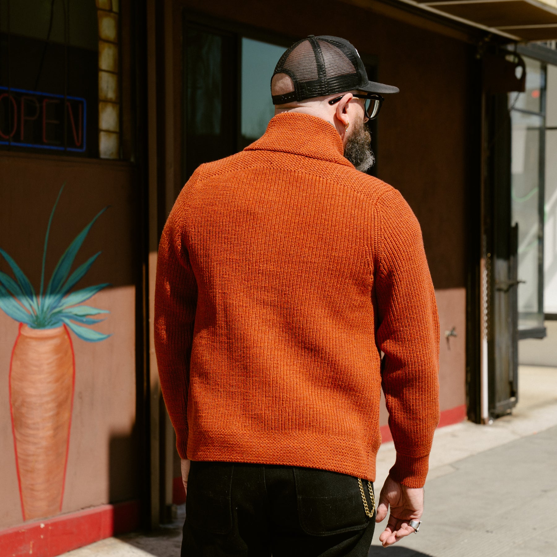 RRL Wool-Cotton Shawl-Collar Cardigan Orange Heather