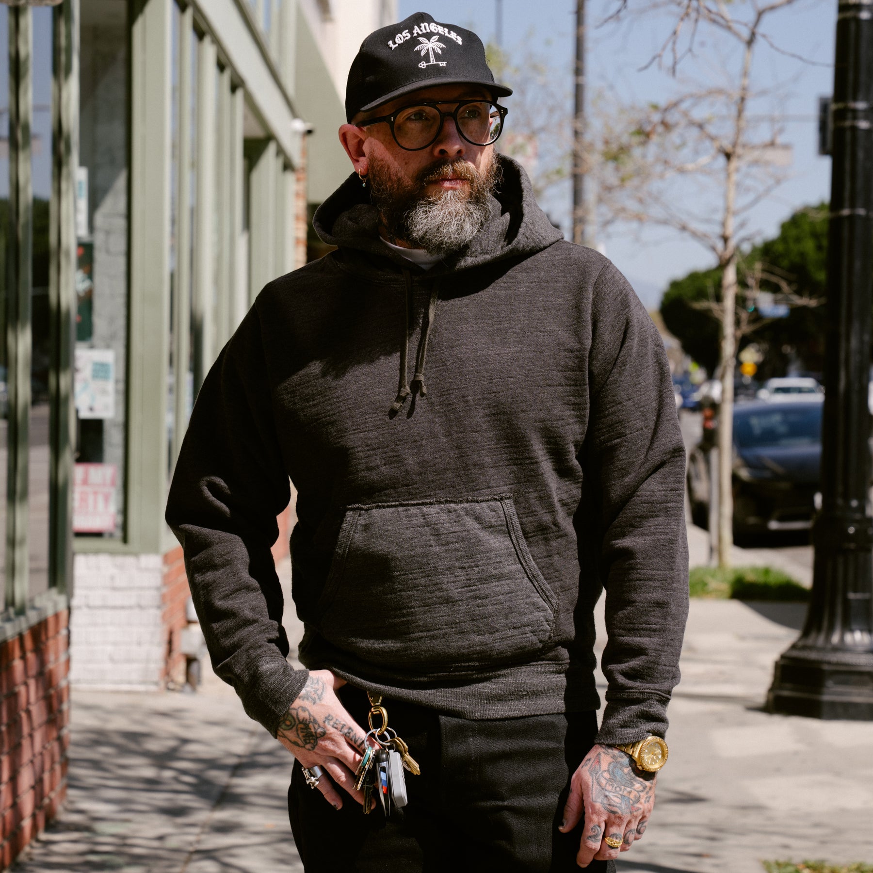 RRL French Terry Hoodie Charcoal Heather/ Multi