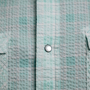 RRL Slim Fit Seersucker Western Shirt Turquoise Multi