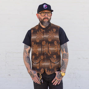 RRL Wool-Cashmere Snap-Front Sweater Vest Brown Multi FINAL SALE
