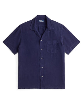 Polo Ralph Lauren Classic Fit Slub Linen Camp Shirt Newport Navy FINAL SALE