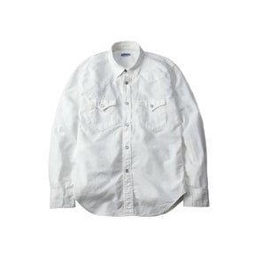 The Flat Head FN-SCW-003L Chambray Western Shirt White