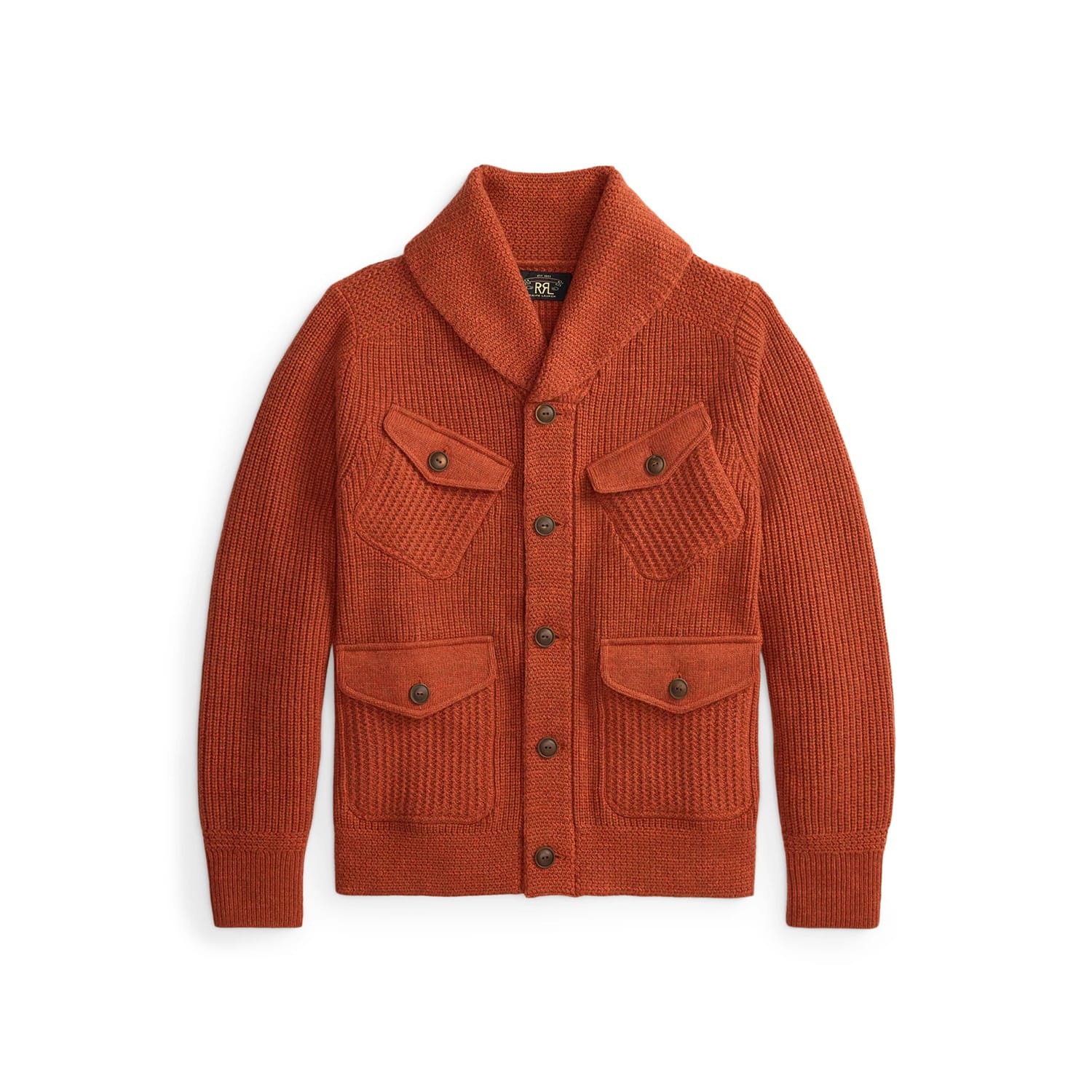 RRL Wool-Cotton Shawl-Collar Cardigan Orange Heather