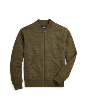 RRL Cotton-Wool Full-Zip Sweater Olive Heather
