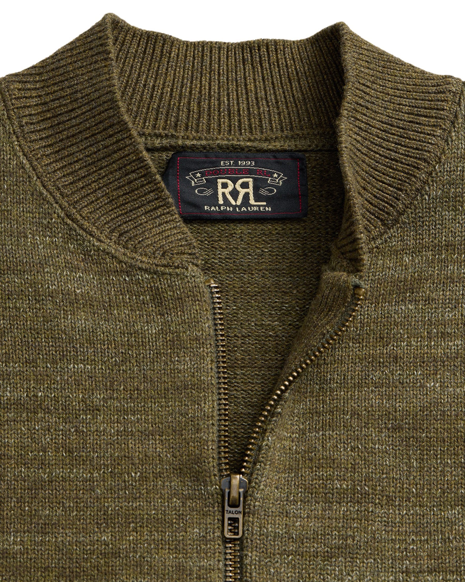 RRL Cotton-Wool Full-Zip Sweater Olive Heather