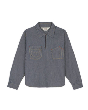 Brain Dead Hickory Stripe Half Zip Work Shirt Navy