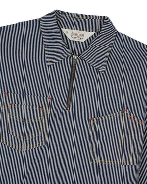 Brain Dead Hickory Stripe Half Zip Work Shirt Navy