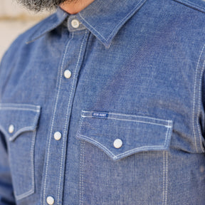 Iron Heart IHSH-13-BLU Selvedge Chambray Western Shirt Blue PRE-OWNED/ FINAL SALE