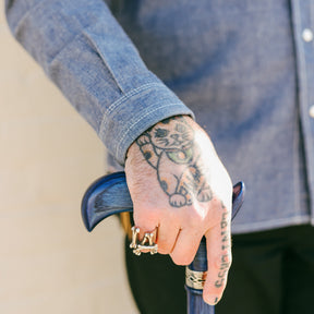 Iron Heart IHSH-13-BLU Selvedge Chambray Western Shirt Blue PRE-OWNED/ FINAL SALE