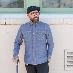 Iron Heart IHSH-13-BLU Selvedge Chambray Western Shirt Blue PRE-OWNED/ FINAL SALE
