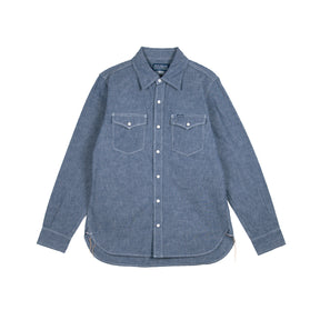 Iron Heart IHSH-13-BLU Selvedge Chambray Western Shirt Blue PRE-OWNED/ FINAL SALE