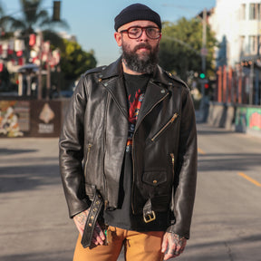 Lær Brand Classic Moto Jacket Black w/ Gold Hardware