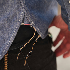 Iron Heart IHSH-13-BLU Selvedge Chambray Western Shirt Blue PRE-OWNED/ FINAL SALE